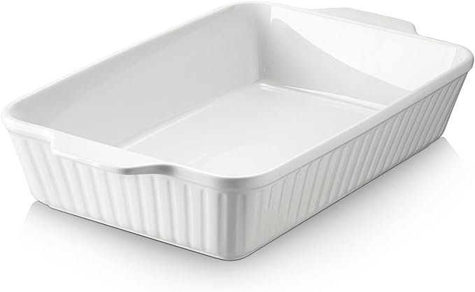 DOWAN Casserole Dish, 9×13 Ceramic Baking Dish, Large Lasagna Pan Deep for Oven, 4.2 Quarts Baking Pan with Handles, Oven Safe and Durable Bakeware for Lasagna, Home Decor, Christmas Gift, White